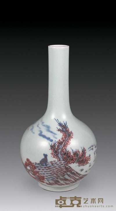 民国 青花釉里红松鼠纹瓶 高25cm